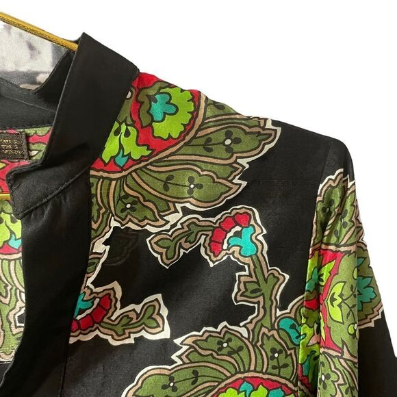 Zara Woman 100% Silk Paisley Split Neck 3/4 Sleeve Tunic Blouse Top Shirt Size S - Picture 2 of 12